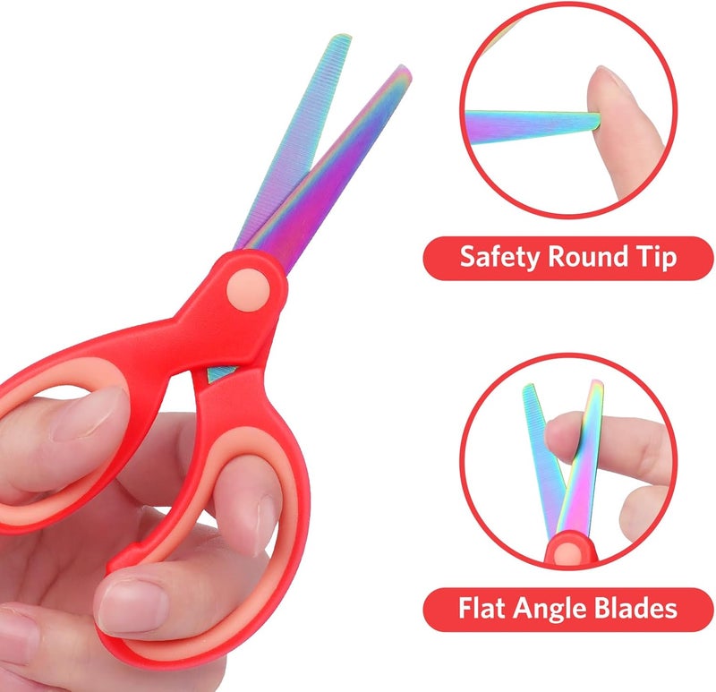Asdirne Left Handed Kids Scissors, Safety Children Titanium Coating Scissors, Craft Scissors with Blunt Tip Stainless Steel Blades and Soft Grip, Great for Home and School,13.5cm, 3 Pack - Image 3